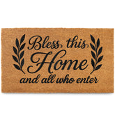 MAINEVENT Bless This Home doormat at the front door welcomes guests warmly.
