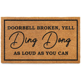 MAINEVENT ding dong doorbell doormat greets guests with humor, designed for covered porch durability.