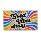 MAINEVENT Good Vibes Only Door Mat on the front porch adds welcoming curb appeal