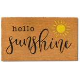 MAINEVENT Hello Sunshine doormat with non-slip backing for secure outdoor placement.
