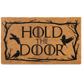 MAINEVENT Hold the Door doormat displayed at doorway, sturdy and welcoming