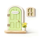Mamimami Home green balcony fairy door with base, sparks imaginative play at home.