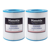 Mamokin PDM28 filter packaging shows two compatible spa cartridges for quick spa maintenance.