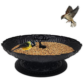 Manlikamu ground bird feeder with an 11-inch tray for spacious feeding.