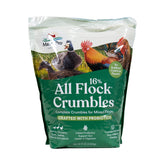 Manna Pro All Flock Crumbles bag for diverse backyard flocks.