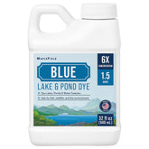 Maplefield blue pond dye bottle pour shows easy edge application for vibrant pond color
