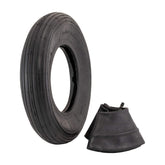 Marathon 4.80/4.00-8 tire with ribbed tread side view for garden carts and easy installation.