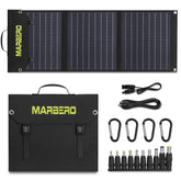 MARBERO 60W foldable panel folded for easy transport on camping trips.