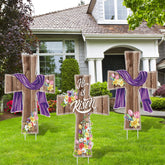 Marsui He Is Risen yard sign with cross motif for outdoor Easter display
