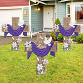 Marsui Easter yard sign with floral cross, vibrant outdoor display.