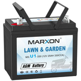MARXON U1 12V 330CCA battery front view for mower compatibility