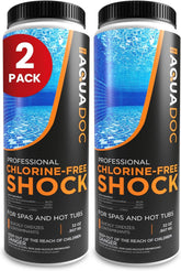 AquaDoc Non-Chlorine Hot Tub Shock bottle pours into a spa for quick oxidation