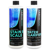 MAV AquaDoc Spa Clarifier bottle pouring to clear cloudy water for a refreshing soak