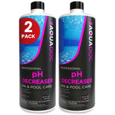 AquaDoc Spa pH Decreaser bottle pouring into a hot tub to balance pH for clearer water.