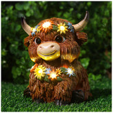 MAXTHOT Highland Cow with daisy and LED lights for warm outdoor ambiance