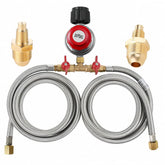MCAMPAS regulator with 8 ft hose ready for versatile outdoor cooking setup