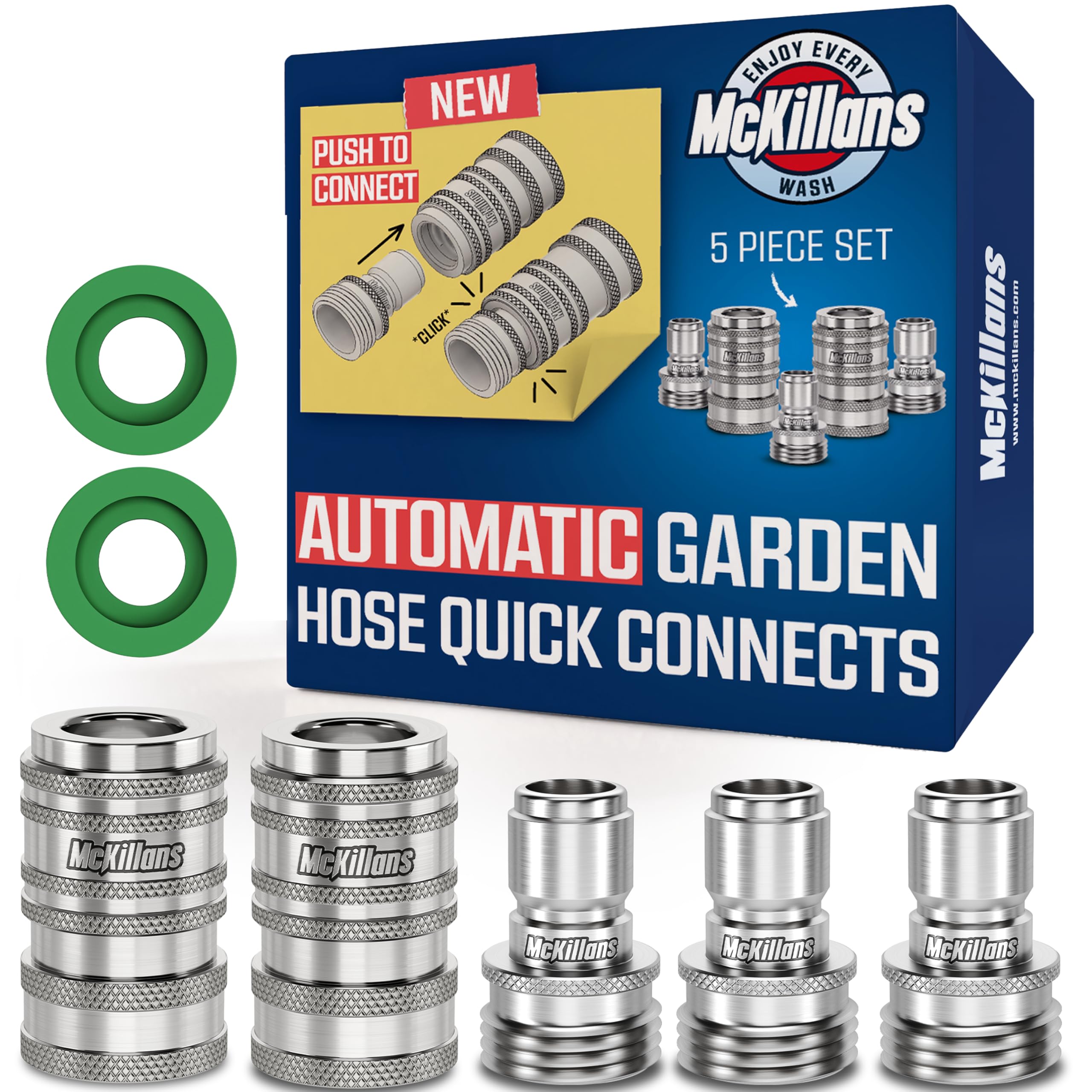 McKillans automatic quick-connect male plug enabling fast one-handed hose setup with secure seal.