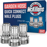 McKillans garden hose male plug 3-pack ready for quick connections and versatile setup.