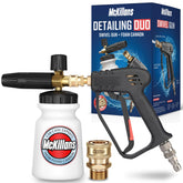 McKillans pressure washer gun with swivel reduces hose tangles for smoother cleaning.