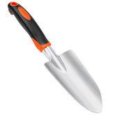 MECHEER garden shovel with aluminum head for deep, clean digging in tough soil.