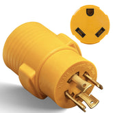 MECMO L14-30P to TT-30R adapter assembly demonstrates locking connection for reliable RV power.