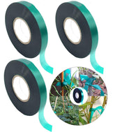 Medoore stretch tie tape 3-rolls 150ft green packaging ideal for garden organization.