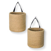 MEGASKET small hanging basket with leather handle for entryway organization