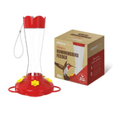 MEKKAPRO outdoor glass hummingbird feeder in bright red with five feeding ports attracts multiple hummingbirds