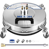 MEKOH 14-inch surface cleaner assembly shows a durable stainless steel body for outdoor use