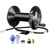 MEKOH pressure washer hose reel with 100 ft 3/8 in hose, wall-mount ready.