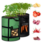 MEKOLIFE potato grow bags with viewing window showing clear root growth for harvest timing