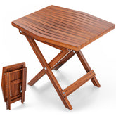 Melino wooden folding outdoor side table in a patio setting, compact and versatile for seating areas