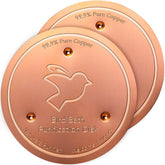 Mellbree purification disk in a bird bath front view, showcasing its copper disk design.