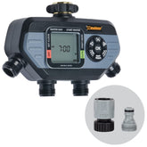 Melnor 65141AMZ timer LCD display shows four start times for precise watering.