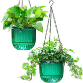 Melphoe self-watering hanging planter emerald with 6.5-inch diameter for indoor use.