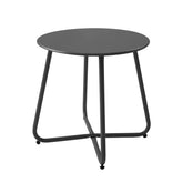 Meluvici Patio small round side table black, weatherproof steel for outdoor use.