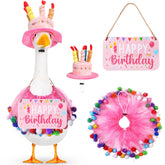 Memorywuu Happy Birthday cupcake hat on a goose for festive curb appeal