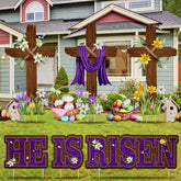 Menkxi Easter yard sign set with cross and He Is Risen for outdoor display.