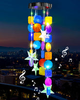 MERRIMAX M solar wind chimes with shells on garden glow at dusk for ambience