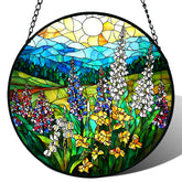 Meyocky wildflowers stained glass suncatcher brightens windows with vibrant color.