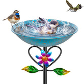 MeyRolizn vintage metal bird bath stand provides a sturdy outdoor focal point for visiting birds.