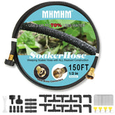 MHMHM half-inch soaker hose with brass fittings for efficient root watering across lawns and beds.