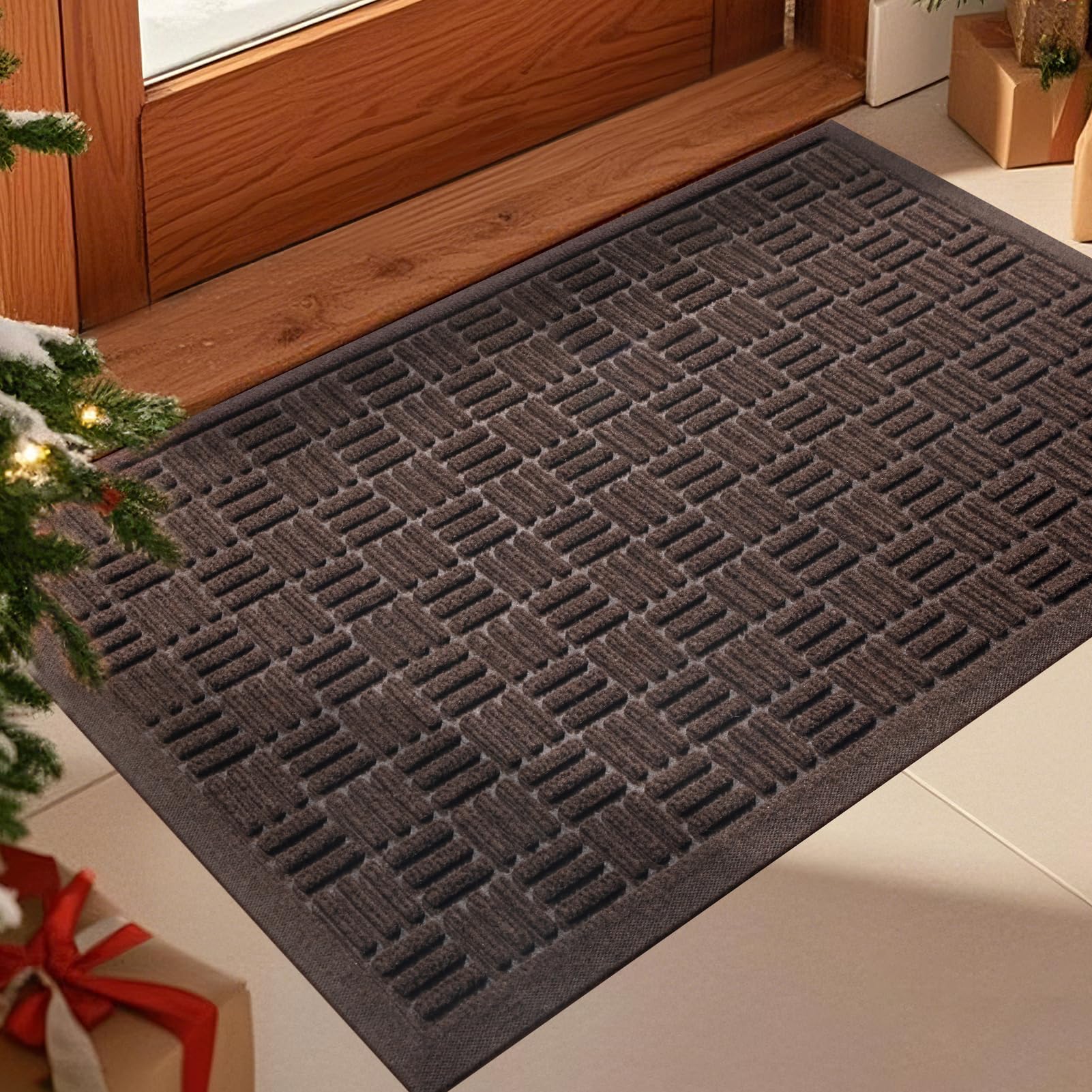 Mibao front door mat traps dirt and moisture for a cleaner entry.