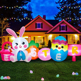 MICOCAH Easter bunny with colorful eggs glows at night for festive curb appeal