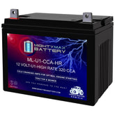 Mighty Max Battery ML-U1-CCAHR front view highlights 12V power for lawn equipment