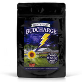 Mighty Plant BudCharge bottle front view promotes a bloom booster for bigger blooms