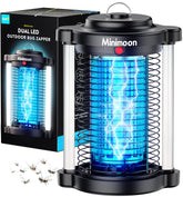 Minimoon Bug Zapper Outdoor front view with dual LED lights for nighttime attraction.