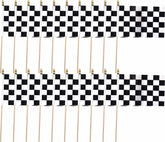 Minvoole checkered flag 5x8 inch on a wooden stick, ideal handheld race décor.