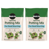 Miracle-Gro Indoor Potting Mix two bags ready for seed starting in a home garden.