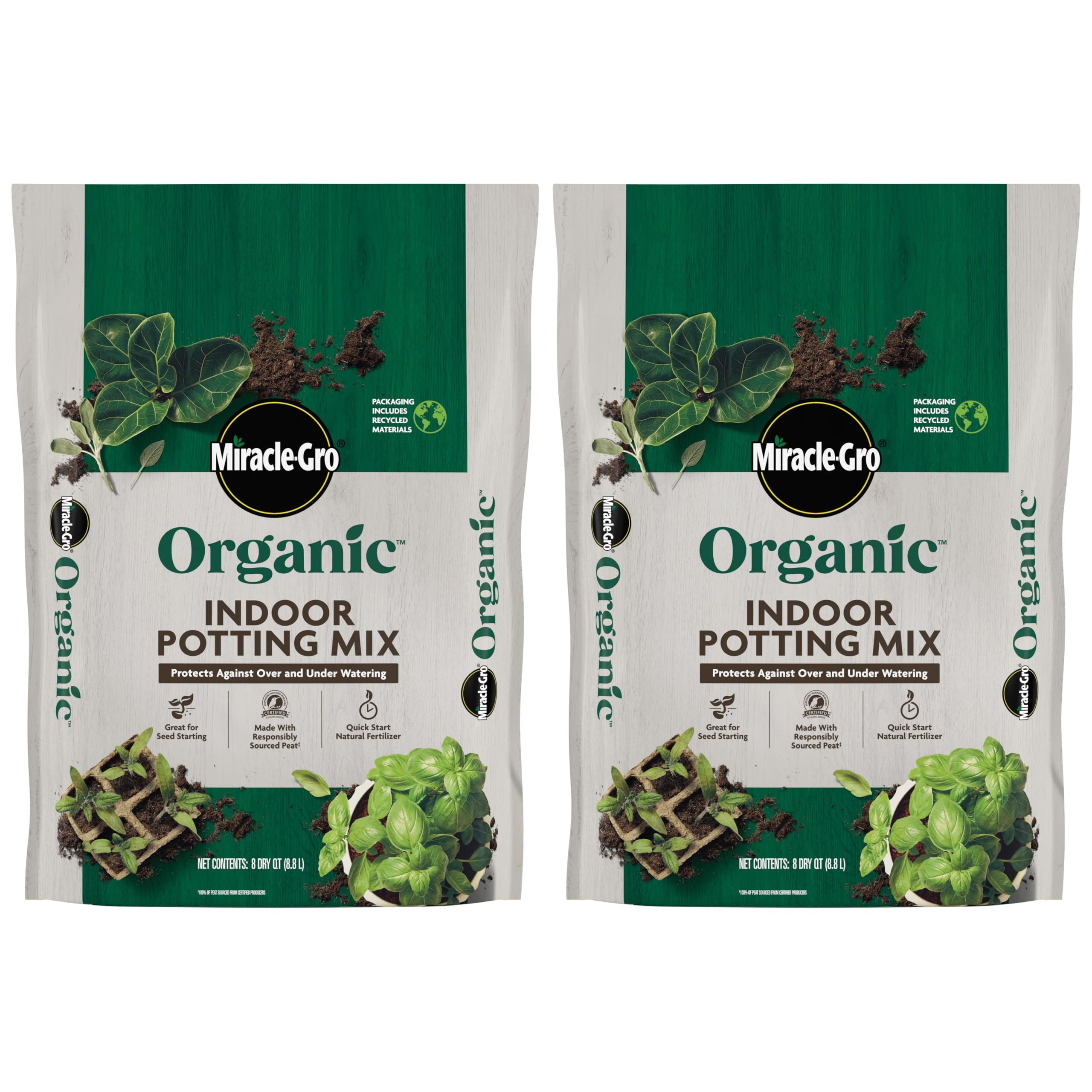 Miracle-Gro Organic Indoor Potting Mix bag front view for healthier container gardening.